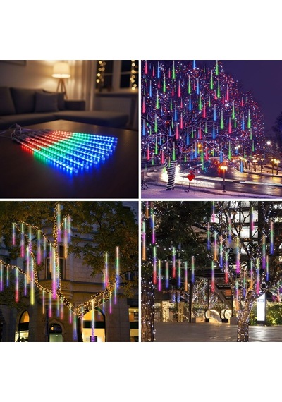 Buffer 9'lu Plastik Meteor Led Usb Rgb Ağaç Işığı Renk Değiştiren Asmalı Dekoratif Bahçe Ve Dış Mekan Aydınlatması Sarı Günışığı