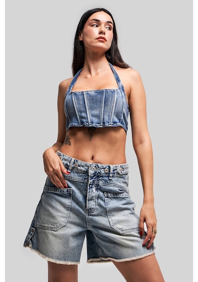 it's basic Kadın Tint Kot Rengi Kemer Detaylı Önden Cepli Denim Şort