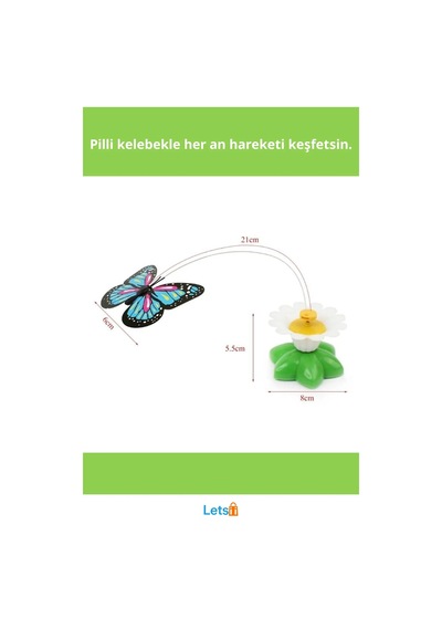 Hareketli Kelebek Pilli Kedi Oyuncağı 20 Cm