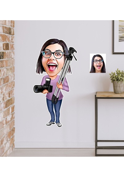 Kişiye Özel Bayan Profesyonel Fotoğrafçı Karikatürlü Duvar Sticke