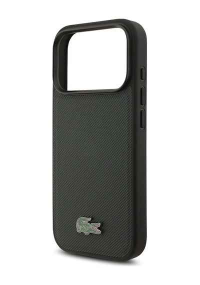Apple Uyumlu iPhone 18 Pro Kılıf Lacoste Lisanslı M-safe Uyumlu Pu Pike Desenli Metal Logolu Kapak Koyu Yeşil
