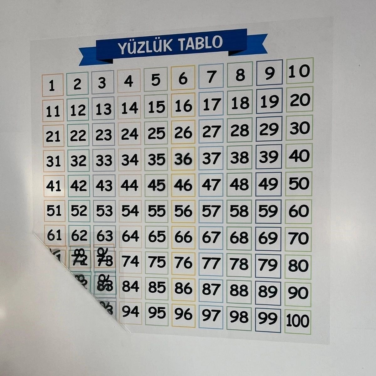 Buradabuldun Matematik Öğreten Yüzlük Tablo Duvarda İz Bırakmaz Akıllı Kağıt Yapışkansız Statik 60x60 Cm Çok Renkli