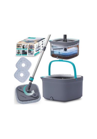 True Clean Paspas Ve Kova Sistemi, Kare Döndürmeli Paspas, Çift Bölmeli Paspas Kovası Ve 2 Kalın Makinede Yıkanabilir Paspas Pedleri Spin Mop İçerir