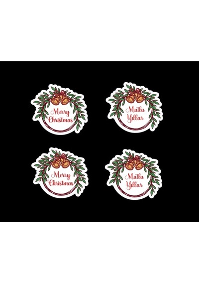 Mutlu Yıllar - Merry Christmas - Özel Kesim Sticker Set - 56 Adet - Kırmızı