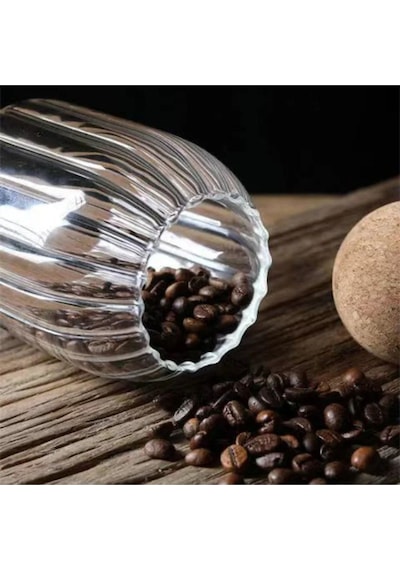 3'lü Mantar Kapaklı Çizgili Cam Kavanoz 500 Ml Şeffaf