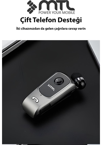Yaka Klipsli Mono Makaralı Bluetooth Kulaklık Çift Telefon Destekli Mt920