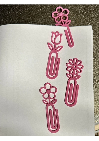 3d Baskı Çiçek Figürlü Ataç Ve Kitap Ayracı - 8li Set - Pembe