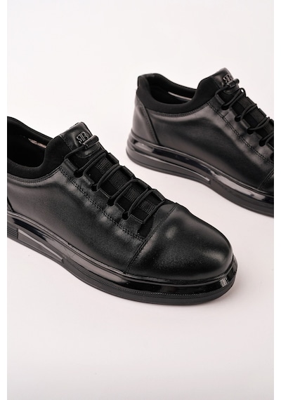Muggo Dusk Hakiki Deri Erkek Kalın Taban Bağcıklı Günlük Casual Sneaker Siyah