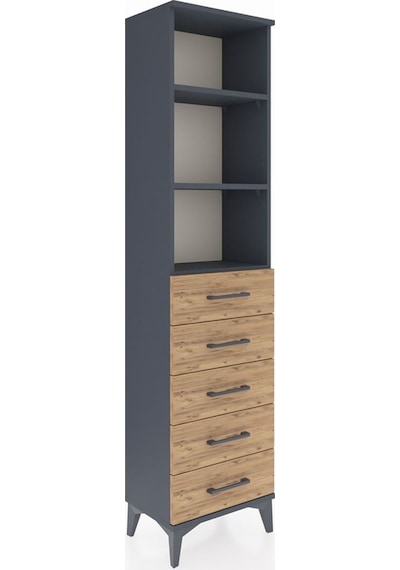 Arges Dolap 3 Raflı 5 Çekmeceli 44x30x182 Antrasit-çam Antrasit