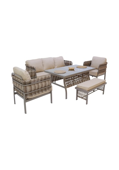 Liora Üçlü Rattan Bahçe Oturma Grubu 3+1+1+sehpalı Bahçe Takımı