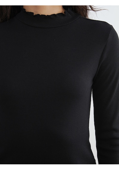 Lcw Modest Siyah Fırfırlı Dik Yaka Kadın Body