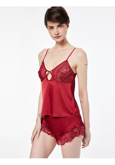 Koton Dantel Detaylı İnce Askılı Pijama Üstü Kırmızı 6wlk90002mw Kırmızı