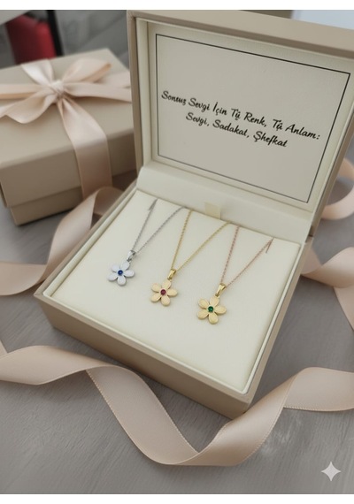 925 Ayar Papatya Silver Doğum Taşlı Sedef Çiçek Kolye.rose.gold.rodaj Gümüş