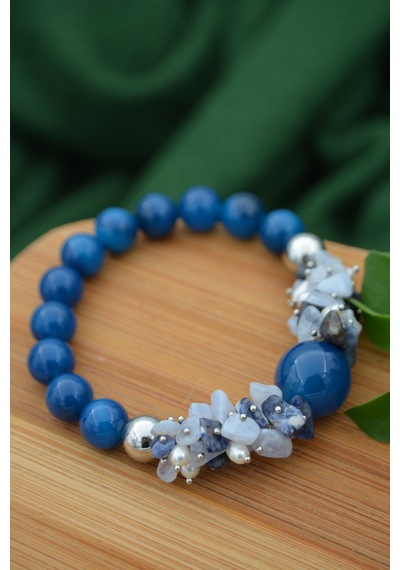 Stoneage Güzel Bayan Bileklik Ceyt Inci ve Lapis Lazuli Taşlı El Çok Renkli