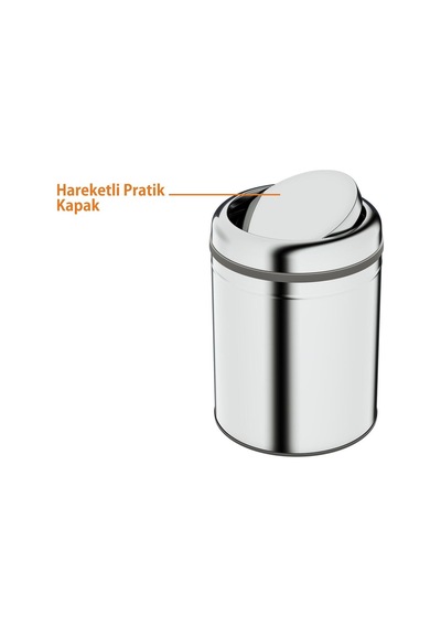 Aquabagno Aqua Bagno Basic Çöp Kovası - Sallanır Kapaklı 5 L, Parlak Krom Paslanmaz-35.99.57.04.01 Krom
