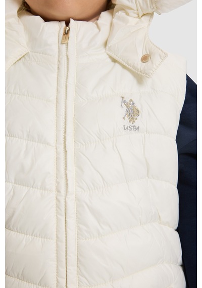 U.S. Polo Assn. Kız Çocuk Krem Kapüşonlu Fermuarlı Yelek 50326297-vr256 İnci