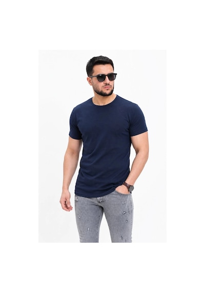 Novalisse Erkek Basic Tişört Bisiklet Yaka Kısa Kol Günlük Yazlık Slim Fit T-shirt - Lacivert Çoklu Renk