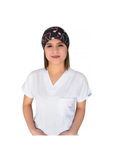 Unisex Steteskop Desenli Doktor Hemşire Hastane Cerrahi Bonesi Beyaz Beyaz