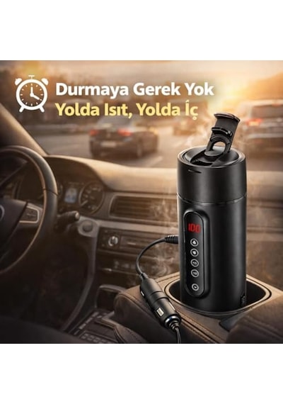 Coofbe Paslanmaz Çelik 470ml Araç Su Isıtıcı Taşınabilir Termos Dijital Ekranlı Araç Su Isıtıcı Kattle