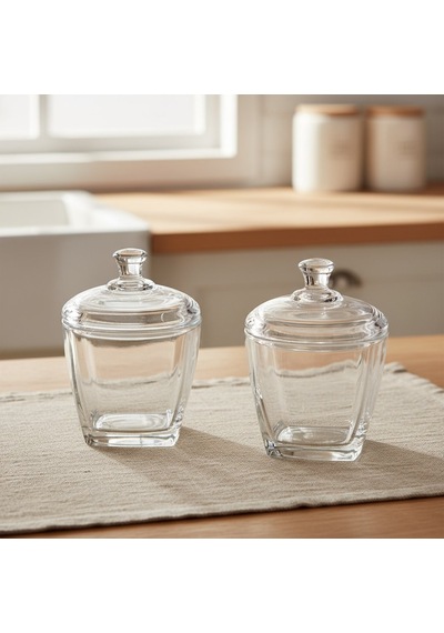 Sina 2 Li Kapaklı Cam Şekerlik Seti 2 X 275 Ml. Şeffaf
