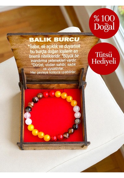 Balık Burcu Doğaltaş Bileklik %100 Doğal Taş, Hediye Kutulu Çok Renkli