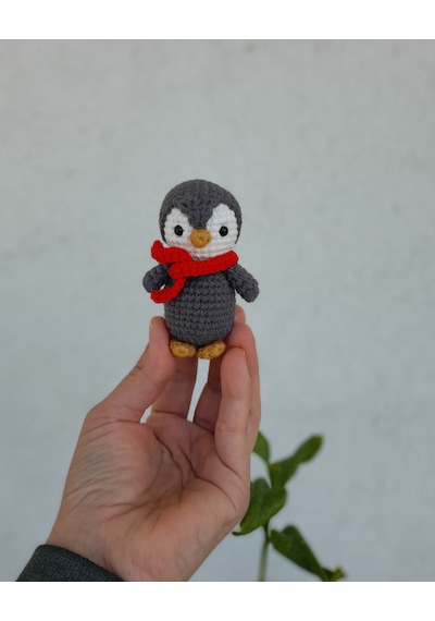 Amigurumi Penguen Anahtarlık Koyu Gri