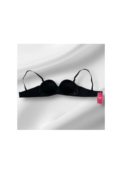 Pretty Wiolina 4030 Kalın Çizgili Kumaş Lazer Kesim Dikişsiz Push Up Dolgulu El Destekli Sütyen Siyah