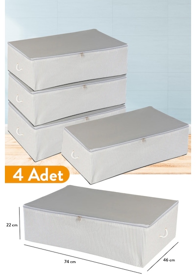 Serstil 4 Adet - Mega Boy Baza Altı Antrasit Çizgili Hurç 74 X 46 X 22 Cm
