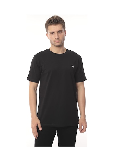 Slim Fit Kısa Kol Nakışlı %100 Pamuklu T-shirt Fs-003011 - Siyah-2176