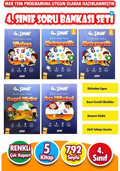 4.sınıf Etkinlikli Çalışma Seti 5 Kitap Toplam 792 Sayfa