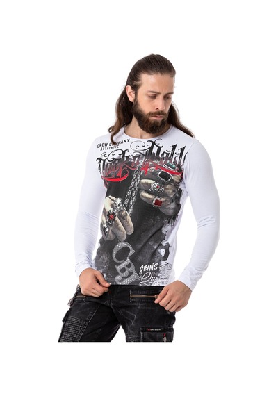 Cipo & Baxx Cl511 Erkek Sweatshirt Günlük Rahat Kalıp Bisiklet Yaka Spor Basic Beyaz