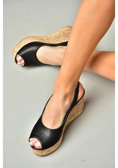 Fox Shoes S996063509 Siyah Dolgu Topuklu Kadın Ayakkabı Siyah