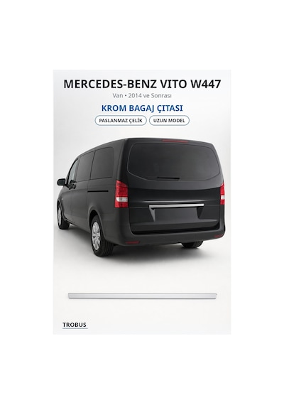 Mercedes-benz Vito W447 2014 Ve Sonrası Uyumlu Krom Bagaj Çıtası Paslanmaz Çelik Uzun Model