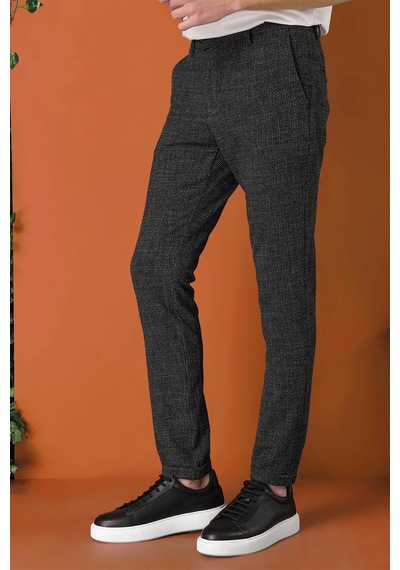 Efor Comfort Fit Beli Lastikli Pötikareli Casual Siyah Pantolon P 1149 Siyah