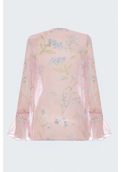 Sateen Fırfır Detaylı Desenli Gömlek - Pembe-137787