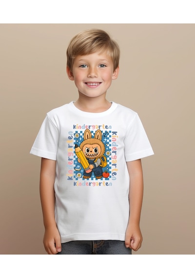 Aselinda Kinder Garten Back To School Baskılı Unisex Çocuk Tişört-okula Dönüş Baskılı Çocuk Tişört Beyaz