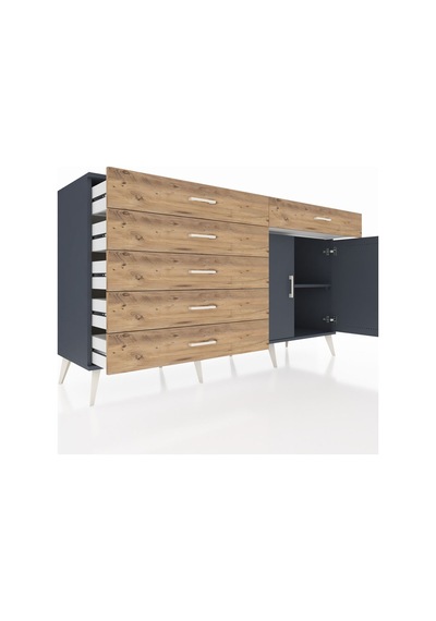 Hyperion Konsol Tek Raflı 6 Çekmeceli 2 Kapaklı 176x44x99 Antrasi Antrasit-antrasit/çam