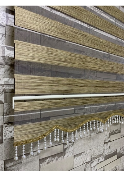 Bambu Açık Kahve Renk Zebra Perde (Etek Boncuklu)
