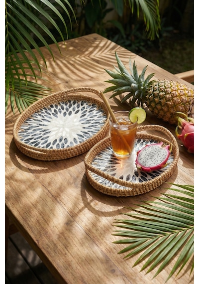 Palma Oval Bambu Sunum Tepsi Seti Renkli