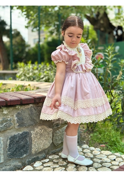 H L Y Karol Tasarım Masal Pudra Pembe Vintage Kız Bebek Elbise,doğum Günü Elbise,fotoğraf Çekim Elbise,0-13 Yaş Uygun Pembe