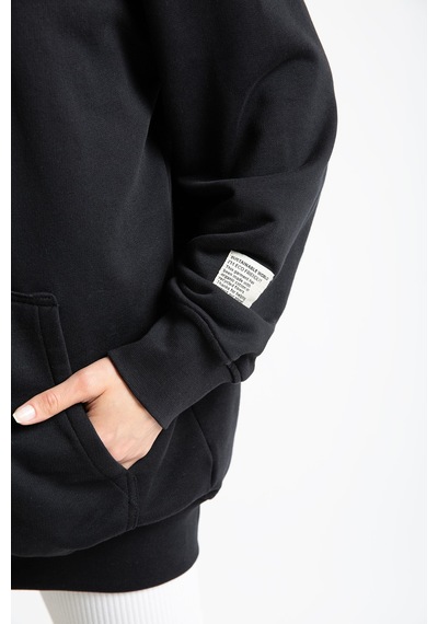 Fermuarlı Organik Pamuklu Sweatshirt Siyah