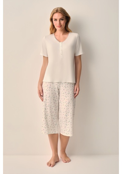 Suwen Hera Kapri Şort Pijama Takımı Sh26614659338 Ekru