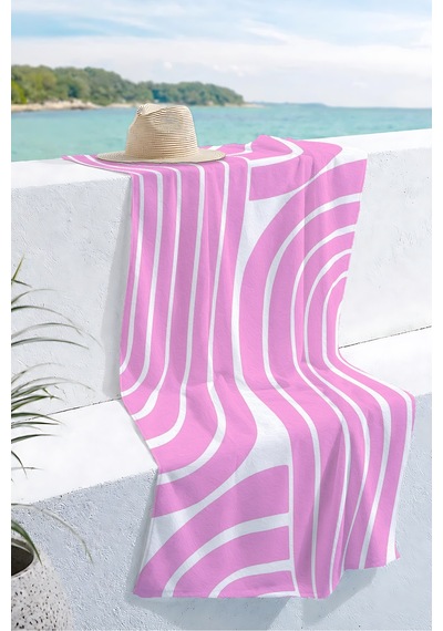 Modern Geometrik Çizgili Pembe Plaj Havlusu - Minimalist Retro Beyaz Hızlı Kuruyan Mikrofiber Havlu Gölgeli Porselen Modern Geometrik Çizgili Pembe Plaj Havlusu - Minimalist Retro Beyaz Hızlı Kuruyan Mikrofiber Havlu Gölgeli Porselen