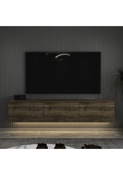 Neon Led Işıklı Duvara Monte,3 Kapaklı Tv Ünitesi,tv Sehpası Sandık Ceviz - İstanbul Ceviz İstanbul Ceviz