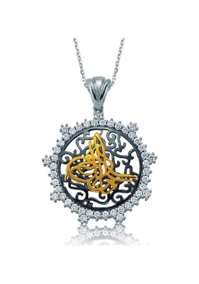 Gümüş Taşlı Tuğra Kadın Kolye (506451504)