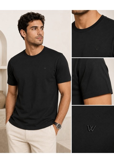 Wiox Sıfır Yaka Battal Cotton Tişört Siyah