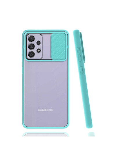 Kilifone - Samsung Uyumlu Galaxy A72 - Kılıf Slayt Sürgülü Arkası Buzlu Lensi Kapak - Turkuaz