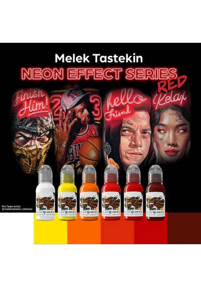 Melek Neon Effect Series Red 6'lı Set - World Famous Ink Dövme Boyası - 1oz/30ml