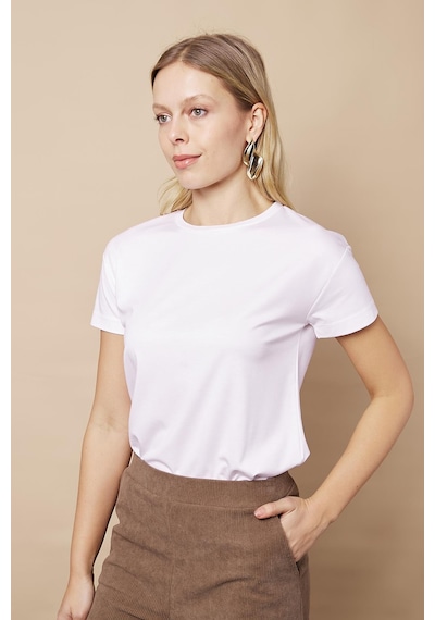 Jument Kadın Sıfır Yaka Kırışmaz Span Karışımlı Şık Kısa Kol Likralı T-shirt Bluz-beyaz Beyaz Jument Kadın Sıfır Yaka Kırışmaz Span Karışımlı Şık Kısa Kol Likralı T-shirt Bluz-beyaz Beyaz