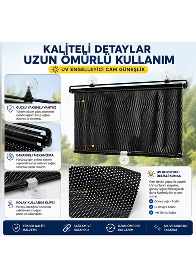 50x125 Cm Geri Çekilebilen Araç İçi Ön Cam Güneşlik, Ev Tipi Cam Güneşlik Uv Engelleyici Siyah